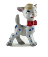 Vintage Ceramic Deer Fawn Figurine Polka Dot Rolling Eyes Japan 50s  - $49.49