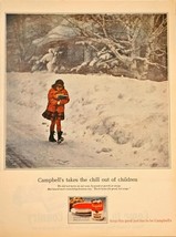 Campbells Tomato Soup Snow Winter Child walking 1964 Vintage Print Ad - $11.04