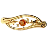 10k YELLOW GOLD GOLDEN TOPAZ &amp; PEARL PIN 1920s-1940s RETRO PERIOD - £179.95 GBP