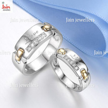 14Kt, 18Kt Solid Yellow &amp; White Gold CZ His &amp; Her Couple Wedding Bands 2 Pc Ring - £1,249.03 GBP+