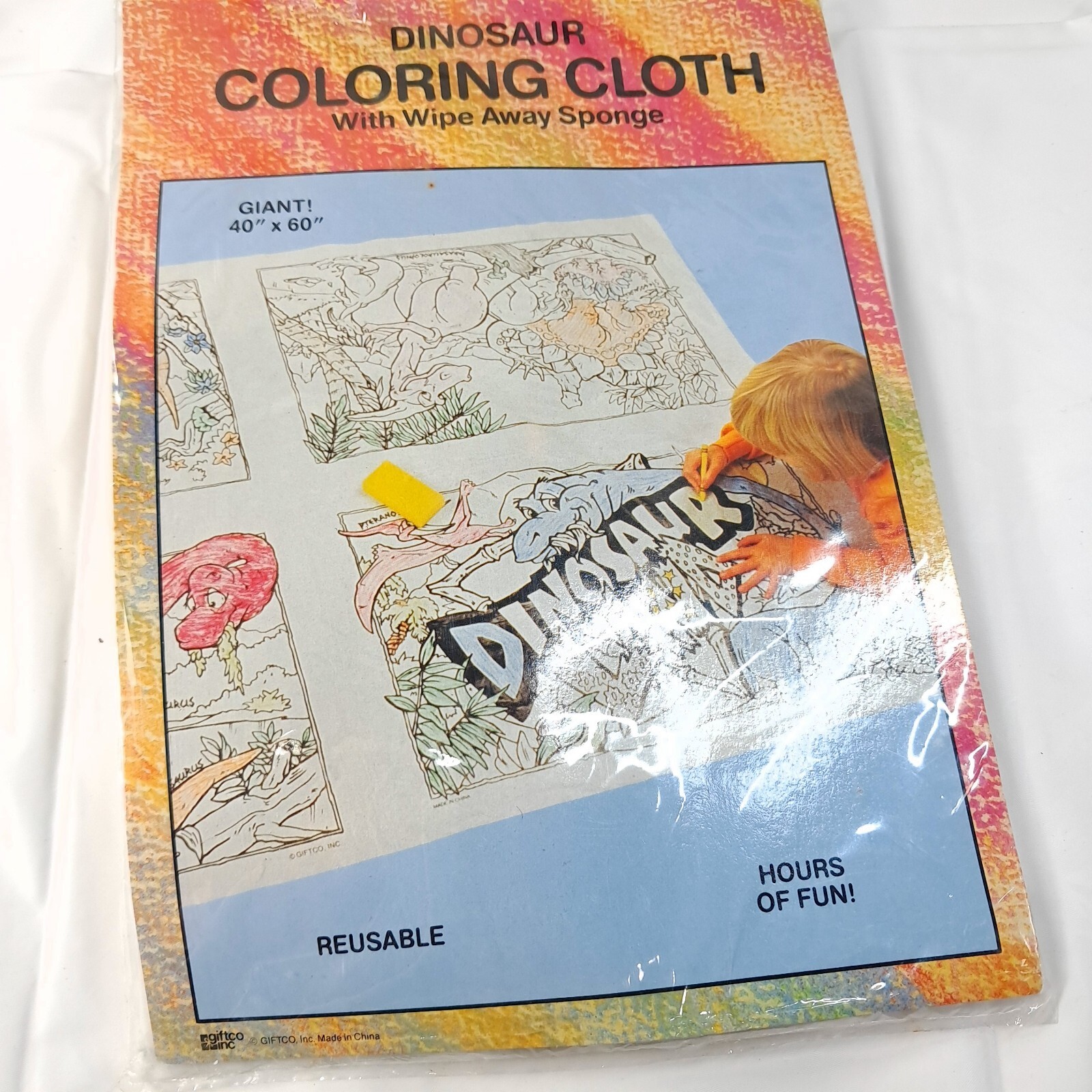 Vintage Dinosaur Crayon Coloring Cloth Kids 40x60&quot; Reusable dino boy gir... - $24.00