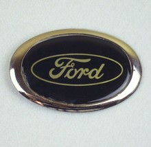 Vintage Ford Motor Co Script Logo Belt Buckle Black &amp; Silvertone Metal USA Made  - £15.94 GBP
