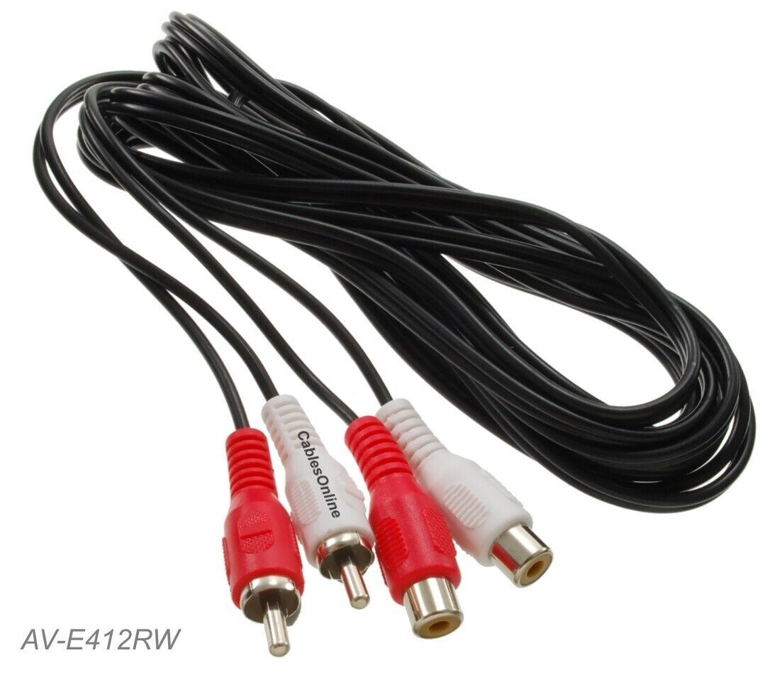 Primary image for 12Ft 2-Rca Male To Female Red/White Extension Cable, Av-E412Rw