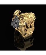 14K Yellow Gold Over Mask Ring, Satanic Jewelry, Creepy Mask Gothic Ring... - $221.76