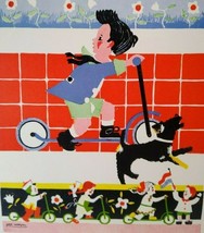 Piet Worm Art Print Children On Scooter Dog Vintage M B Z Amsterdam Holland 1951 - £78.72 GBP