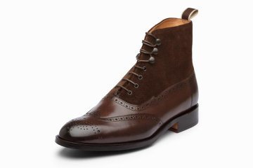 New Men’s Handmade Brown Brogue Ankle High Leather & Suede Lace Up Wing Tip Boot