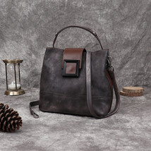 Women&#39;s Bag Retro Genuine Leather Shoulder Bags Handmade Women Bucket Bag First  - £114.24 GBP