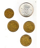 French coins 4 Assorted coins 1-10 centime &amp; 2-20 centimes  &amp;  1- 5 fran... - $10.80 CAD