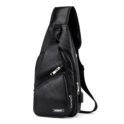 Men&#39;s USB Chest Bag Designer Men Messenger Crossbody Package PU Leather ... - £15.63 GBP
