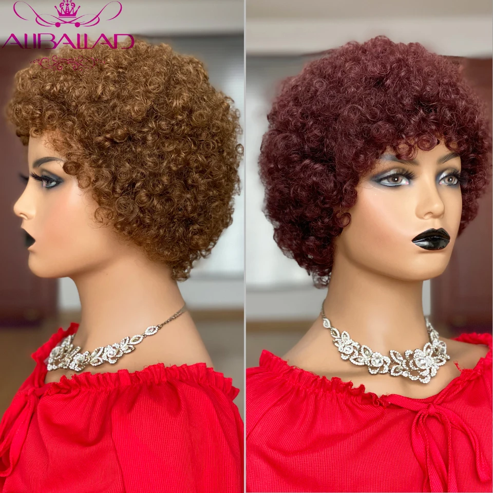 Short Bob Afro Wig Brazilian Kinky Curly Human Hair Wig Full Machine Wigs Re - £26.06 GBP+