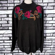 Granny Sweater Sz 18 Vintage 90s Embroidered Floral Pullover Ramie Cottagecore - £27.24 GBP