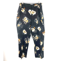 Susan Graver Ankle Pants Women Plus 22W Floral Pockets Zip Hook Black Yellow - £12.98 GBP