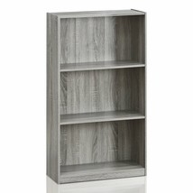 Gray Oak Wooden 3 Shelf Bookcase Storage Bookshelf Shelves Home Office Organizer - £96.35 GBP
