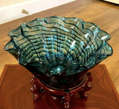 Amazing Blue / Green Glass Bowl.  Mid Century, Glass art,  Mint Condition. - £70.26 GBP