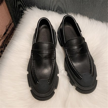 Women Loafers Shoes Genuine Leather Thick Heels Pumps Round Toe Causal Med Heel  - £91.92 GBP