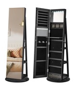 Black Wood Jewelry Cabinet Armoire Organizer Freestanding Rotating Mirror - $9,048.96 MXN