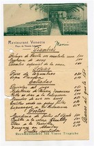Restaurant Venecia Menu Playa de Vicente Lopez Buenos Aires Argentina 19... - £13.93 GBP