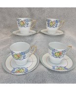 Chikaramachi Lustreware Tea Cup Saucer Set Of 4 Floral Hand-Painted Japan - $41.57