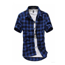 Red And Navy Plaid Shirt Men Shirts 2022 New Summer Fashion Chemise Homme Mens C - £41.28 GBP