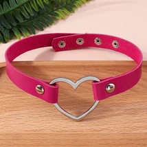 17&quot; Open Heart Rose Pink Choker Necklace Vegan Leather Punk - £8.55 GBP