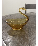 Vtg MCM Viking Amber Glass Swan Candy Trinket Dish 6 x 5.5” - £13.67 GBP