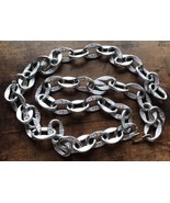 Vtg MCM Silver Tone Chunky Chain Necklace Or..  37&quot; Aluminum Textured Metal - $33.85 CAD