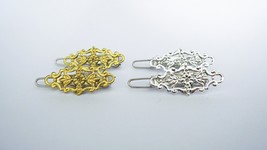 2 small tiny gold silver metal filigree hair pin barrette clips for fine thin - £7.92 GBP