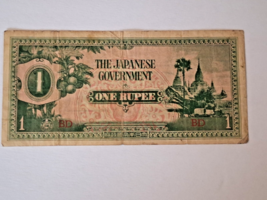 1942 Japanese Government One Rupee Banknote Burma # 4 - $4.94