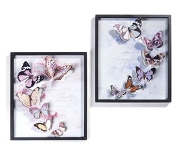 Butterfly Framed Wall Plaques Set 2 Raised Metal Butterflies 3D Effect Pastel - $98.99