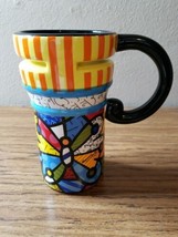 Romero Britto Travel Mug With Handle : BUTTERFLY Stripes GiftCraft  - £31.96 GBP