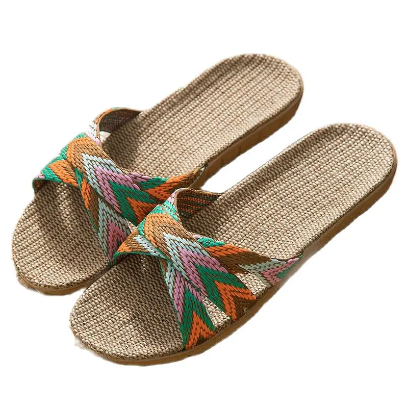 Suihyung Multicolor Flax Slippers For Women 2024 New Summer Indoor Shoes Home Ca - £101.95 GBP