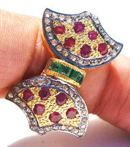 Victorian 1.08ct Rose Cut Diamond Ruby Emerald Women&#39;s Ring Halloween We... - £464.06 GBP