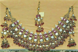 Pink Gold Indian Choker Necklace Earring Set Jewellery Bridal Wedding Bollywood - £15.45 GBP