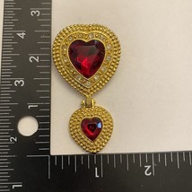 Vtg Victoria&#39;s Secret Brooch Double Red Heart Rhinestone 80s 90s Pin Gold Tone - £9.89 GBP