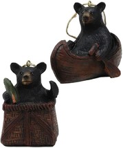 Ebros Western Set of 2 Black Bears In Canoe &amp; Basket Christmas Ornament - £12.31 GBP