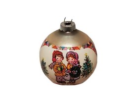 1970s Boy Girl Caroling Joan Walsh Anglund Hallmark Satin Christmas Orna... - £6.00 GBP