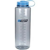 Nalgene Sustain 48oz Wide Mouth Silo Bottle (Gray w/ Blue Cap) Recycled Reusable - £15.29 GBP