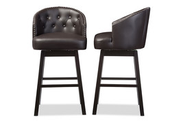 Glaucia Brown Faux Leather Tufted Swivel Barstool w/Nail heads Trim (Set... - $421.00