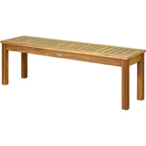 52" Outdoor Acacia Wood Dining Bench Chair with Slatted Seat for Patio Garden - £119.67 GBP