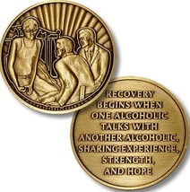 3 Men Bedside 12 Step Call AA Medallion 1.5&quot; Bronze Sobriety Chip - £3.50 GBP