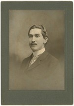 Antique Circa 1899 Large Cabinet Card Handsome Man Waxed Mustache Battleboro, VT - £9.66 GBP