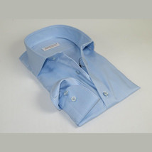Men 100% Italian Cotton Shirt Non Iron SORRENTO Turkey Spread Collar 4883 Blue image 6