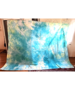 Vtg Large Tye Dye Rectangular Cloth Blue Yellow Hippie Boho 78&quot; x 118&quot; B... - $80.54 CAD