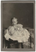 Cabinet Photo 1800s - Cute Baby in very large gown/dress Holding necklace - £7.08 GBP