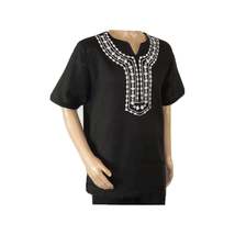 Men 2pc Stacy Adams leisure suit Linen Cotton With Embroidery 3668 Black White image 5