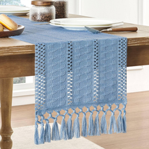 Macrame Style Boho Table Runner, Blue Table Runners 72 Inches Long, Farmhouse Wo - £20.56 GBP