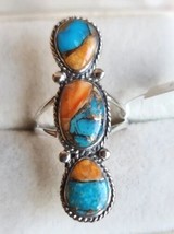 South Pacific 3-Stone Spiny Turquoise Ring in Sterling Silver 4.50 ctw Size 9 - £47.15 GBP