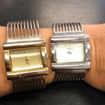Lot of 2 Geneva women’s wrist cuff watches gold &amp; silver - £29.82 GBP