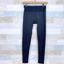 Athleta Shimmer Stripe Activewear Leggings Black Gray Yoga Nylon Womens Medium - £23.32 GBP