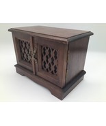 VINTAGE Wooden Jewelry Music Box Cabinet Lattice Doors Drawer Japan 8x6x5 - $34.60